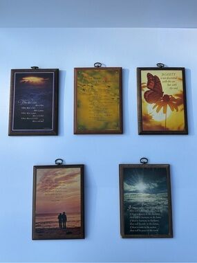 Set of 5 Inspirational Framed Wall Plaques in Brown and Yellow